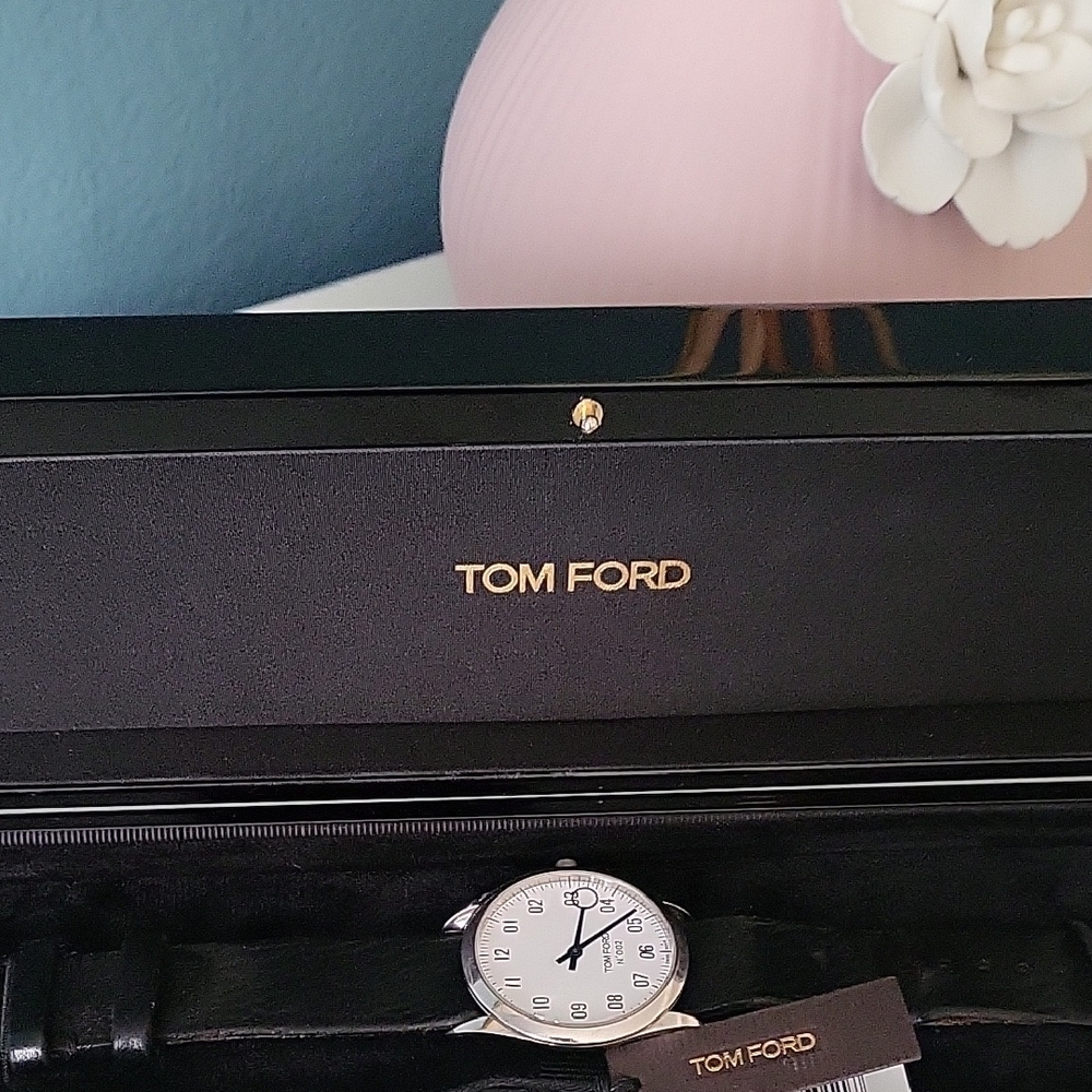 Tom Ford Silver Dial Watch with Black Strap